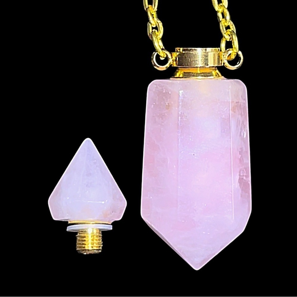Rose Quartz Perfume Bottle Charm Necklace - Picture 2 of 2